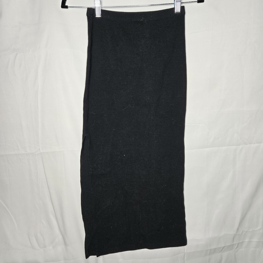 Cotton On Black Ribbed Midi Skirt with Side Slit | Size XXS | Minimalist Stretch